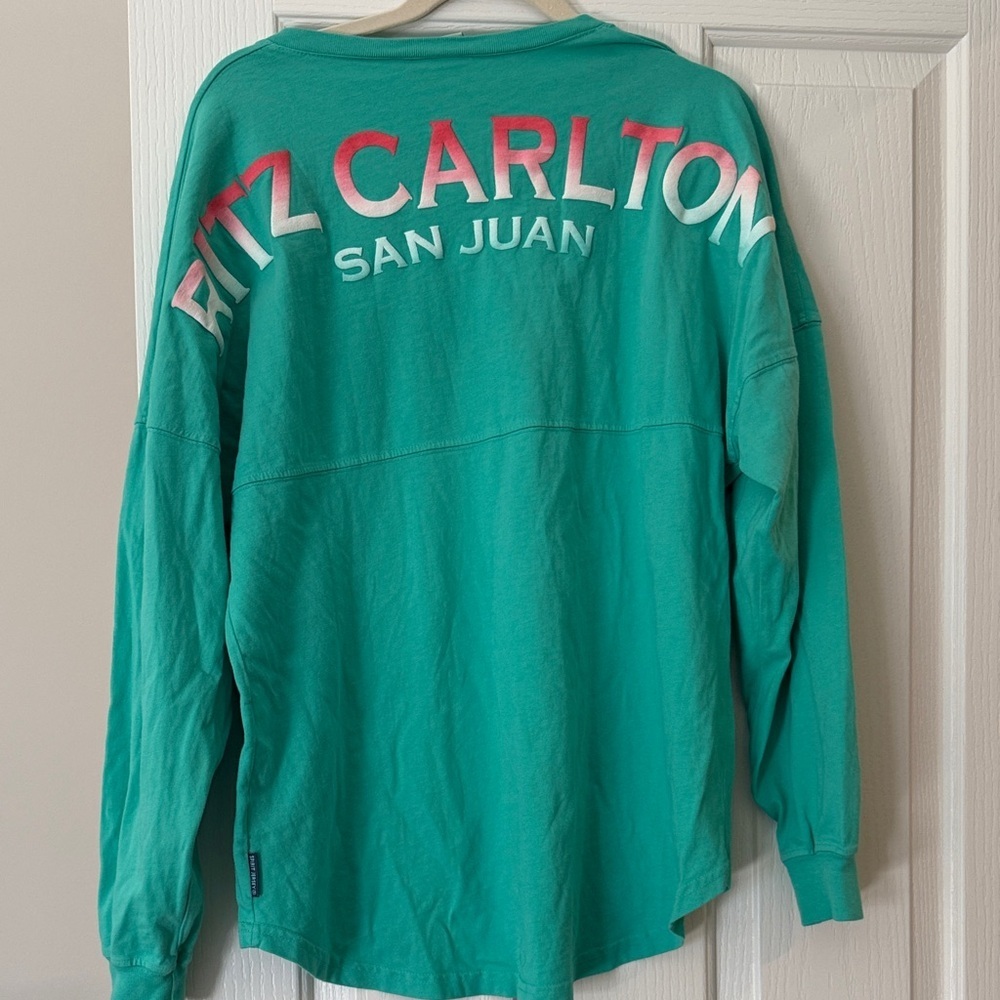 Ritz Carlton San Juan Women's Teal Long Sleeve Tee V neck cotton